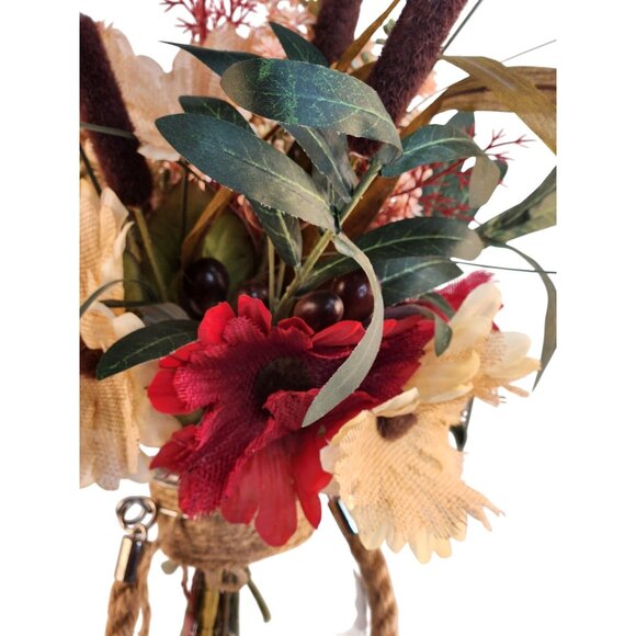 Rustic Artificial Burlap Gerbera Daisy & Wildflower Bouquet Autumn-Themed Floral - Picture 16 of 16